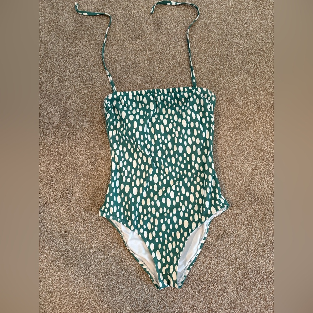Women’s teal dot strapless / removal strap one piece size S Kona Sol